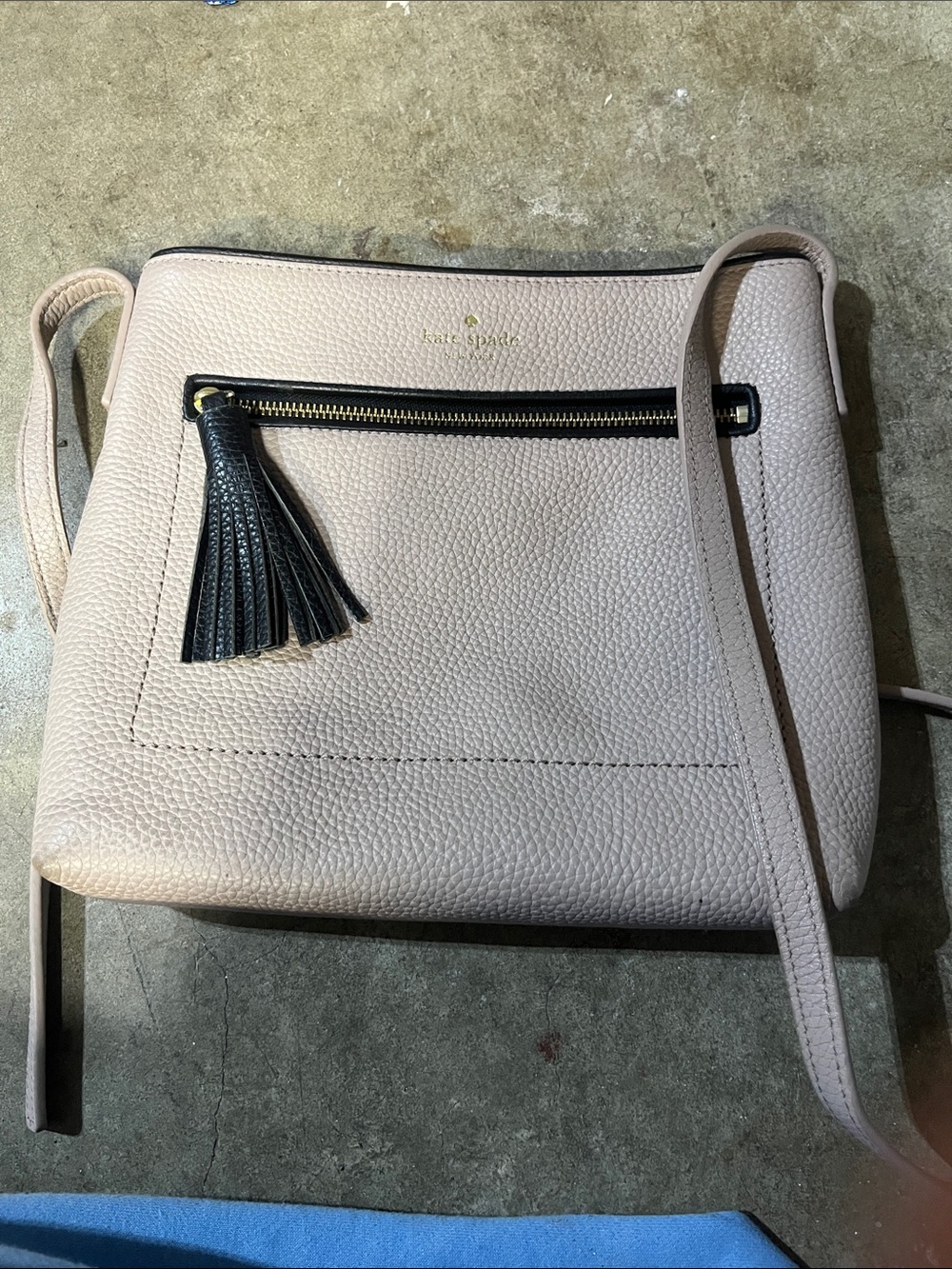 kate spade Blush Pebbled Leather Crossbody with Black Tassel